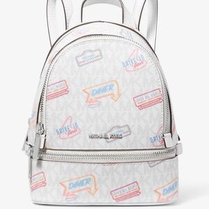 Michael Kors Rhea Extra-Small Printed Signature Logo Backpack Optic White
